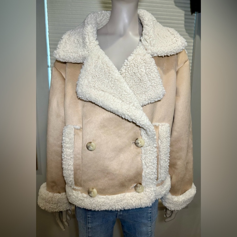 Frye Women's Faux Shearling Tan Moto Jacket Size Large NWT Reg $250